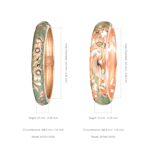 Image of UJOY Vintage Jewelry Cloisonne Handcrafted Flower Enameled Gorgeous Rhinestone Hinged Cuff Bracelet Bangles Gifts 88A10