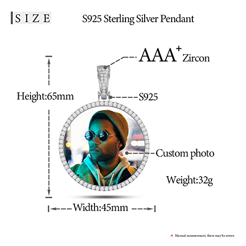 Yimeraire Photo Necklace Customized Picture 925 Sterling Silver Picture Pendant For Men Iced Out Custom Picture Necklace Personalized Photo Chains Image Chram Memory Pendant #TOP3