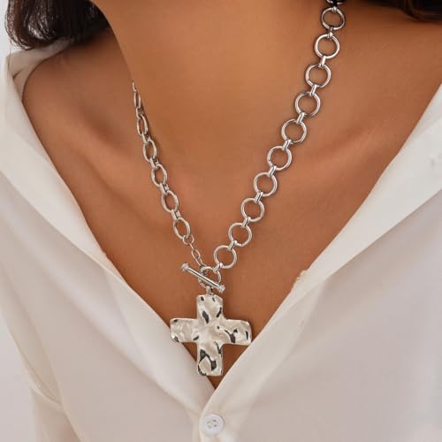 Chunky Cross Necklace for Women Gold Statement Necklace Chunky Gold Necklace Big Cross Pendant Necklace Silver Chunky Necklace for Women Large Cross Necklace Cross Jewelry2