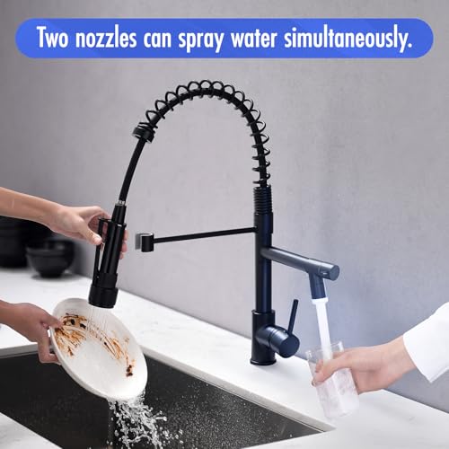 Image of AIMADI Kitchen Faucet,Black Kitchen Faucet,Commercial Pull Down Sprayer | Single Handle Single Hole Spring Kitchen Sink Faucet,Matte Black