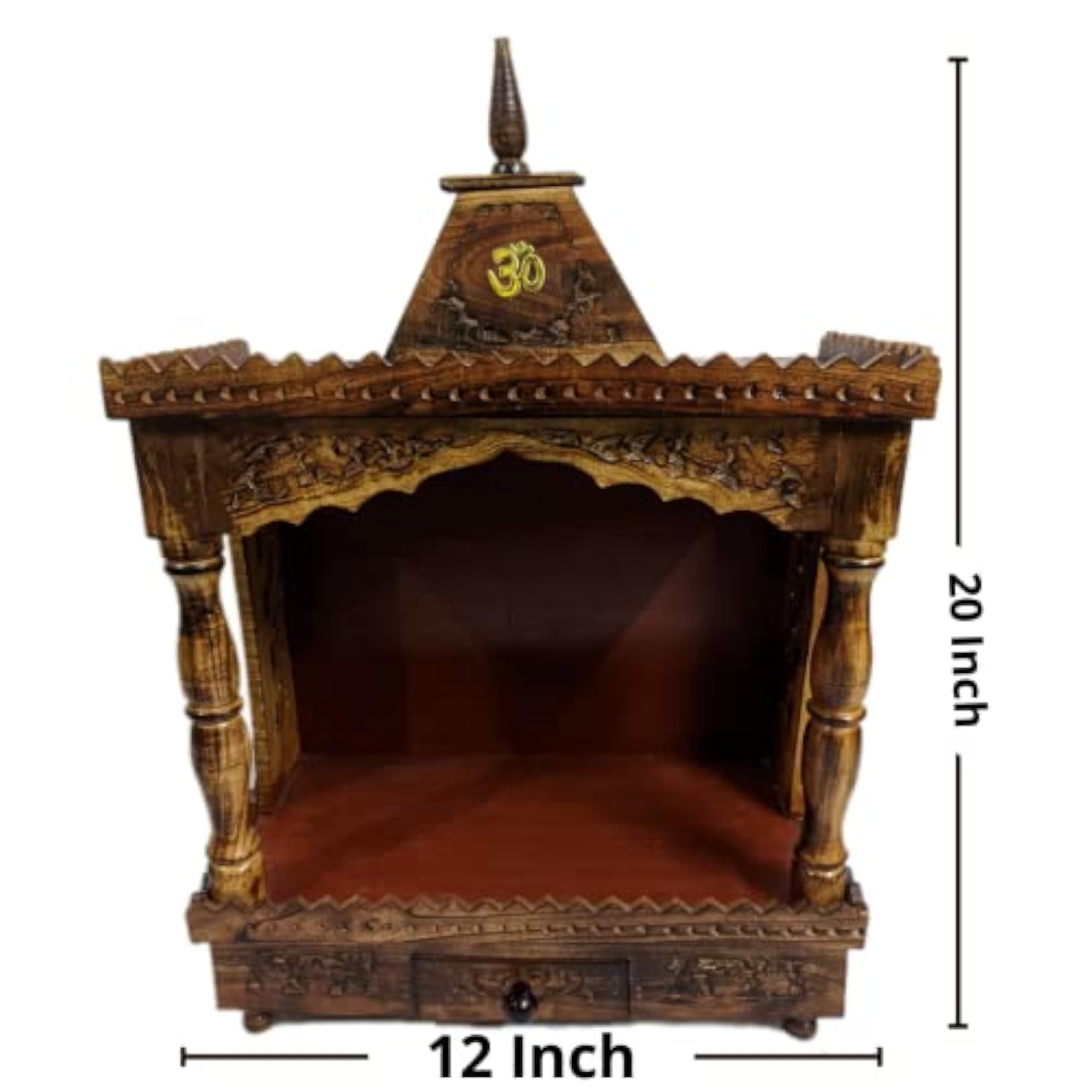 Temple for Home Small Size with Stand and Storage Box, Neem