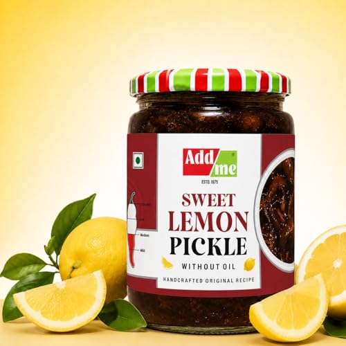 Image of Add me Khatta Meetha Sweet Lime Lemon Pickles Nimbu Ka Achar 600gm No Oil Homemade Recipe & Taste Glass Jar