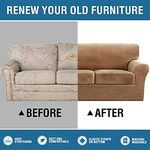 H.VERSAILTEX Modern Velvet Plush 4 Piece High Stretch Sofa Slipcover Strap Sofa Cover Furniture Protector Form Fit Luxury Thick Velvet Extra Large Sofa Cover for 3 Cushion Couch - Image 6