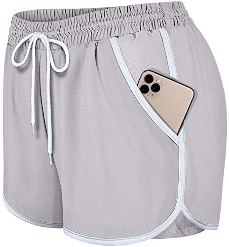 Blevonh Plus Size Womens Cozy Banded Waist Running Fitness Workout Shorts with Pockets Grey 3XL