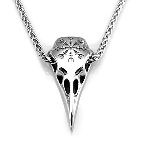 Urbanmber Collier viking en acier inoxydable avec tête de corbeau et casque de Awe Cover