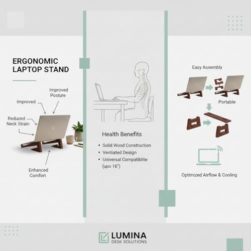 Image of Foldable, Adjustable, Wooden, Laptop Stand Ergonomic, Portable Tabletop Laptop /Desktop Riser Stand that Works with MacBooks, HP, Dell, Lenovo, and All Other notebooks Dark Walnut