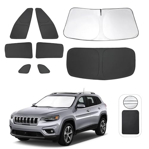 8PCS Windshield Sun Shade Custom Fit for 2014-2024 Jeep Cherokee Trailhawk,Overland, Limited...