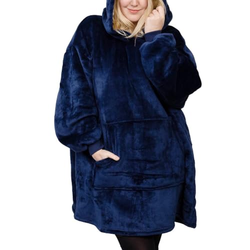 Michorinee Sherpa Hoodie Sweatshirt Kuscheldecke Ultra Weiche Warme Original TV Decke mit Ärmel und Tasche Baumwolle Fleece Kapuzen Pullover for Erwachsene Männer Damen Teenager, Marineblau