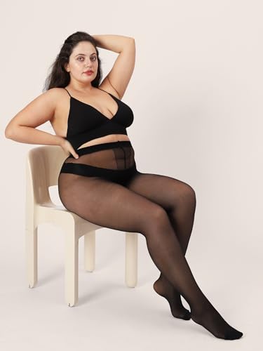 HONENNA Plus Size Sheer Tights for Women T Crotch Black Pantyhose Control Top Stockings2