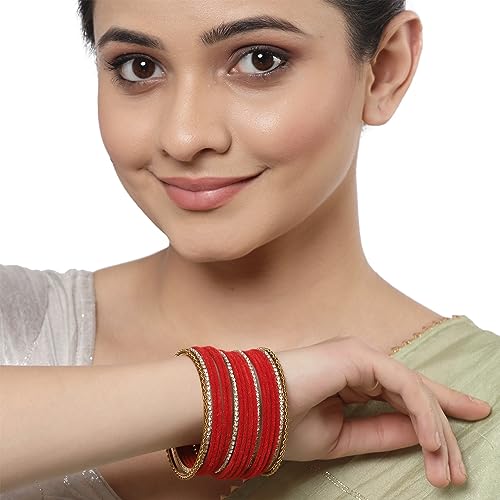 Image of ZENEME Gold-Plated Matte Finish Velvet White American Diamonds Studded Bangles Set Of 18 For Girls and Women