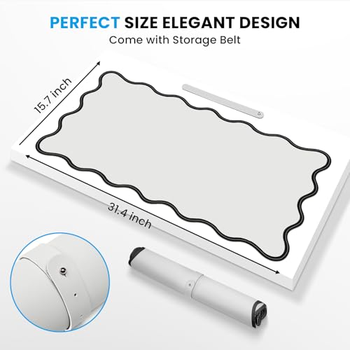 Image of Leather Desk Mat, XXL Large 31.4x15.7in Scalloped Gaming Mouse pad,Non-Slip Rubber Base Keyboard Pad Mousepad for Laptop Computer Game Home Office,Waterproof and Oilproof Desktop Mat I Gray