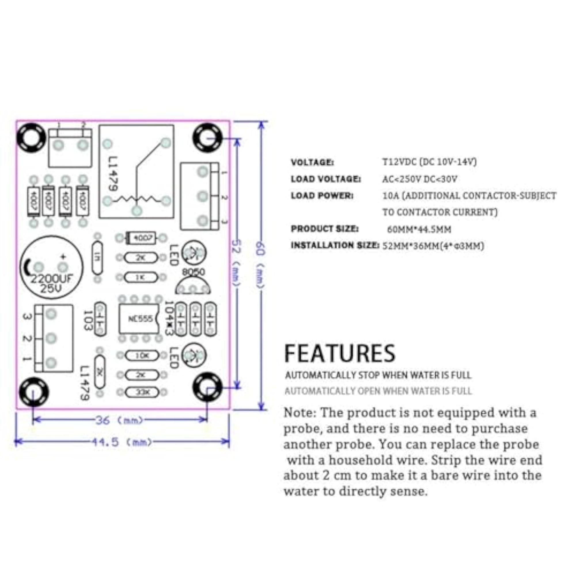 DC 12V Low Pressure Water Level Controller Sensor Module