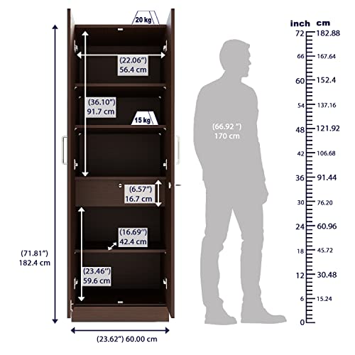 Image of Wakefit Wardrobe | 1 Year Warranty | Engineered Wood Almirah, Cupboard for Clothes Storage | 2 Door, Drawer | Twill - Wenge