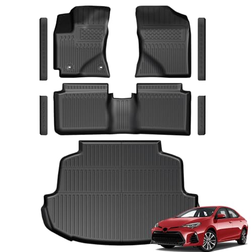 GALVAGNITE Floor Mats for Toyota Corolla 2014-2019 All Weather Floor Mats Trunk Cargo Liner and Door Sill Guards Accessories Full Coverage Set (Fit Sedan Models)