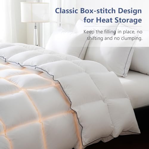 DOWNCOOL Feather Comforter California King Size, 100% Cotton White 104"x96" - 4