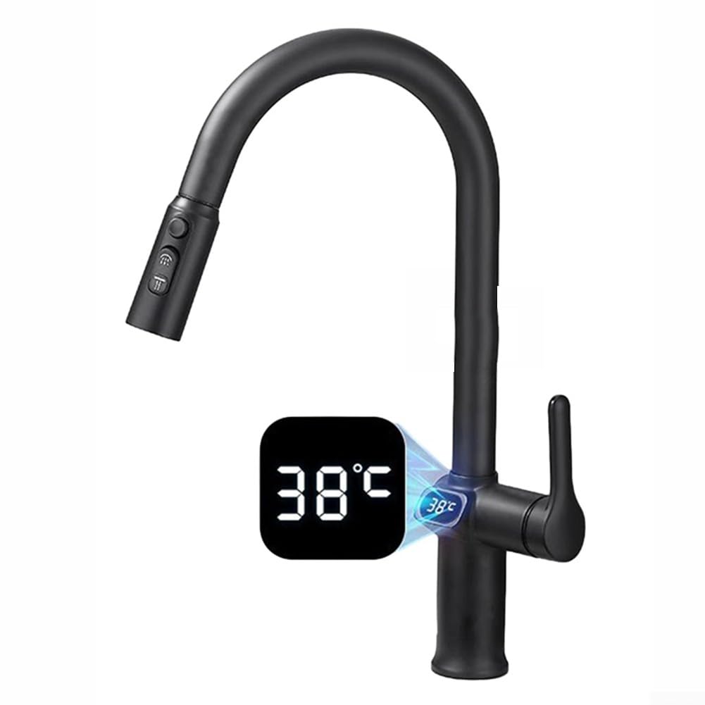 Robinet de cuisine noir mitigeur extractible rotatif à 360 degrés avec trois modes d'eau