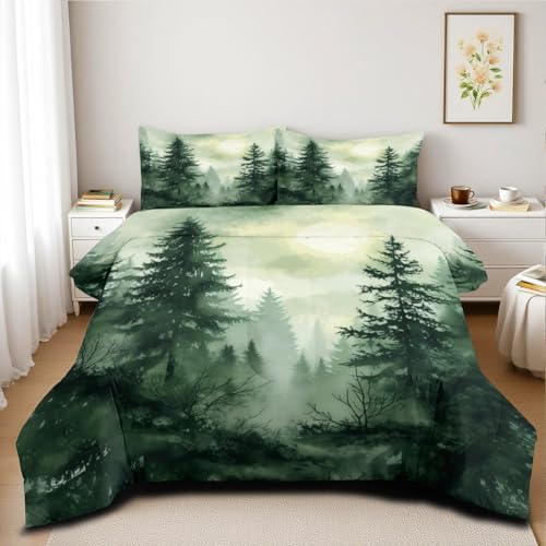 CCoutueChen Olive Green Botanical Comforter Set Queen Size Green Woodland