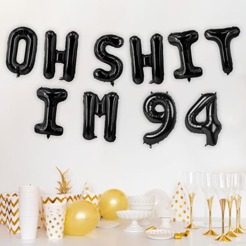 Image of Oh I'm 94! Latex Balloons 16 Inch Black Hallo Ninety Four Cheers to 94 Years Old Theme Decor for Man Woman Happy 94th Birthday Party Photo Studio Prop Flag Decorations Favors Supplies
