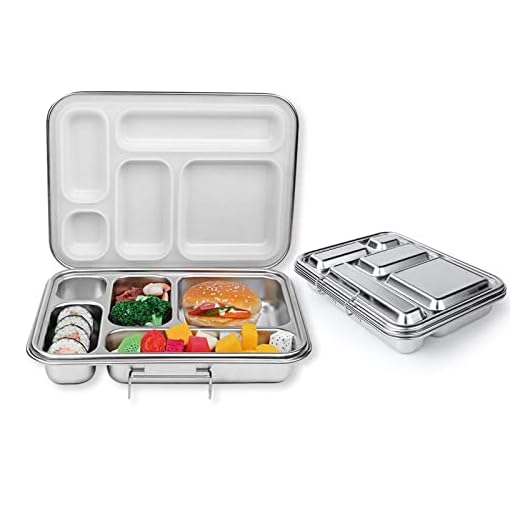 cnstorm Stainless Steel Lunch Box for Adults and Kids 5 Compartments Bento-Style Kids Ideal Portion Sizes Leak-Proof Lunch Containers, Dishwasher Safe, BPA-Free Bento Boxes for Adults Teens