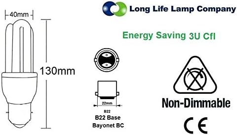 4 x Energy Saving 11W B22 CFL Light Bulbs, Bayonet B22 2700K Warm White U3
