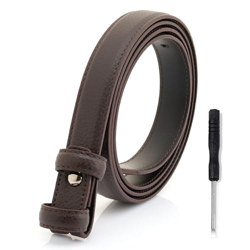 CRAFTMEMORE Textured Leather Belt Strap, Fine-Stitched Edges for Slim Buckles