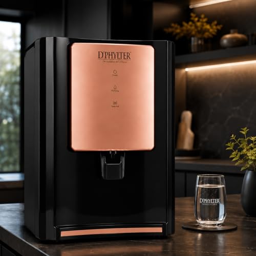 Image of D'PHYLTER Copper RO Water Purifier Filter for Home, 9L, Rose Gold | 8-stage RO+UV+UF, TDS controller, copper mineral enrichment, 9L tank, for borewell tanker & municipal water to 2000 PPM