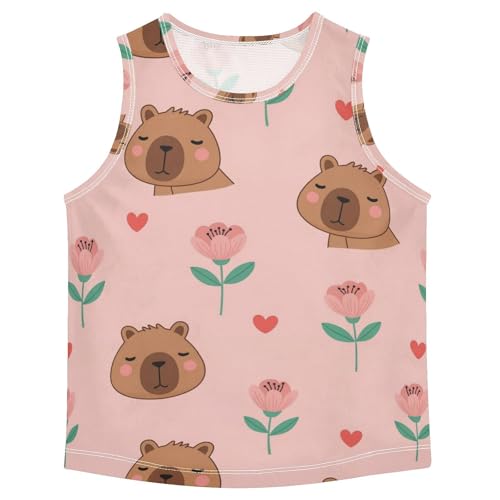 J JOYSAY Capybara Flower Heart Boys Tank Top Sleeveless Muscle Shirts Quick Dry Workout Sport Active Kids T-Shirts 3-15T