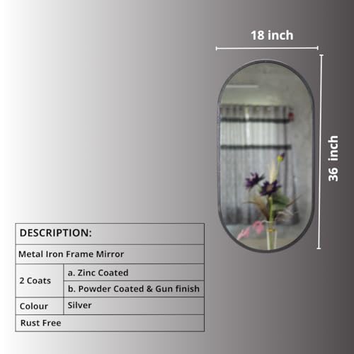 Image of Modern Elegance Caspsule Shape All-Mounted Mirror Metal Framed Wall Mirror Bathroom Mirror Living Room Mirror Home Decor Mirror 18 x 36 Inches Antique Silver MF 110
