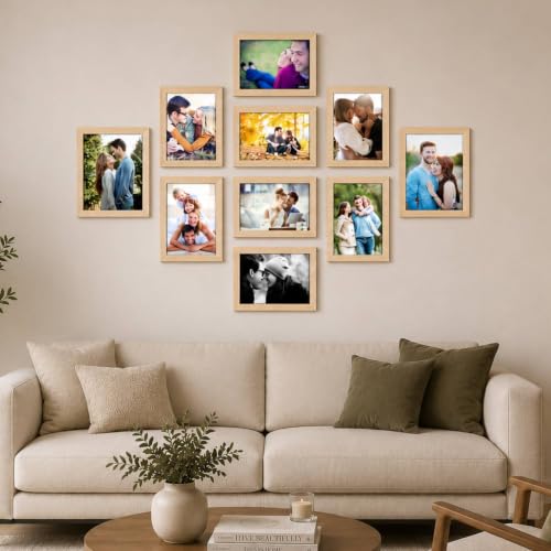 Image of Art Street Collage Photo Frame Set of 10 for Wall Decoration | Beige Synthetic Wood Frames | Family, Couple & Memory Gallery Wall Frame Set for Living Room, Bedroom & Hall