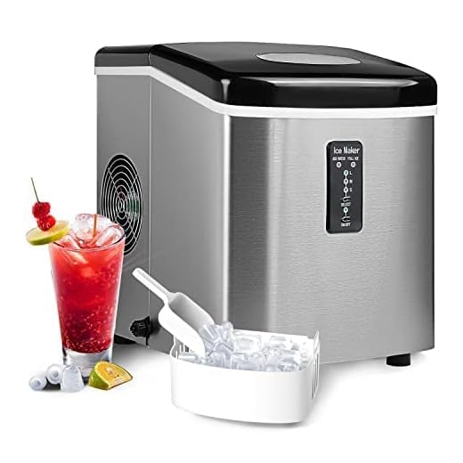 Smad Portable Ice Maker Machine Making Bullet Ice Cubes 26 lbs/24 hrs, Quality Stainless Steel Compact Ice Maker Countertop with Ice Scoop for Home Kitchen, Bars, Coffee Tea Shops