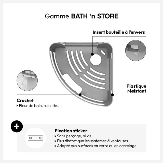 Estante de ventosa esquinero gris Bath n Store para un baño ordenado y moderno 5