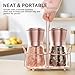 bonris Copper Stainless Steel Salt and Pepper Grinder Set Manual Himalayan Pink Salt Mill|Salt and Pepper Shakers with Adjustable Coarseness and Clear Glass Body (Pack of 2) (SHORT)