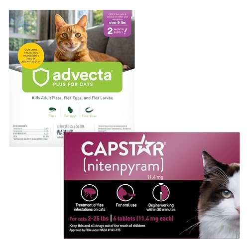 ADVECTA Flea Prevention for Large Cats Over 9 lbs (2 Doses) + CAPSTAR Flea Treatment for Cats 2-25 lbs (6 Doses) Bundle