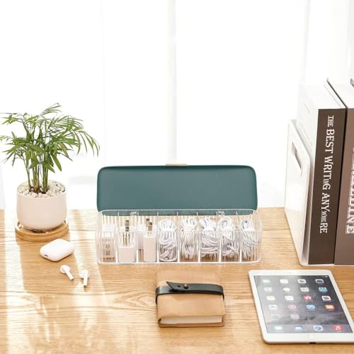 Image of Soko Nordic Data Cable Organizer Box, 8 Compartments Table Top Desk Management, Storage Tray for Home & Office - Charger, Electronic Accessories, Jewellery, Wires, SD Card, USB, Stationary - Green