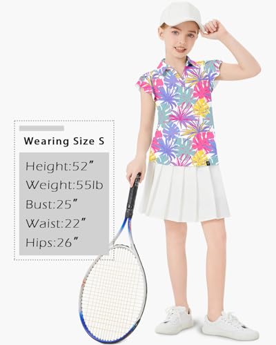 Image of Soneven Girls Ruffle Sleeve Polo Shirts V-Neck Golf Tennis T-Shirts Uniform Shirts Quick Dry for 4-14 Years