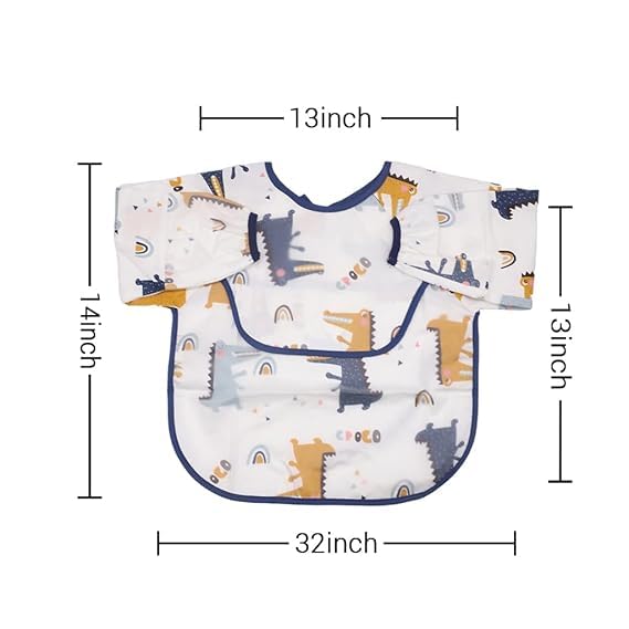 Image of Waterproof Long Sleeve Cotton Baby Bibs, Reusable With Catch-All Pocket, Washable And Lightweight Fabric, Fits Bibs For Baby 6 Months+ Age