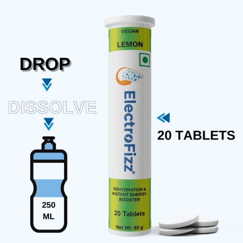 ElectroFizz Electrolyte Energy Drink for Workout, Sports Drink for Men and Women, Energy Supplement, Instant Hydration - 40 Effervescent Tablets (Pack of 2 tubes) -Lemon Flavour