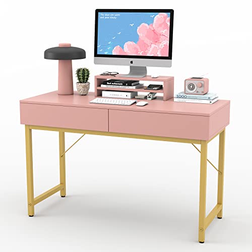 WESTREE 39.3" Computer Gaming Desk Office - Study Writing Desk with Drawer for Teen, Bedroom Makeup Desk Home Office with Storage Shelf, Height Monitor Stand, Pink WESTREE 39.3" Computer Gaming Desk Office - Study Writing Desk with Drawer for Teen, Bedroom Makeup Desk Home Office with Storage Shelf, Height Monitor Stand, Pink