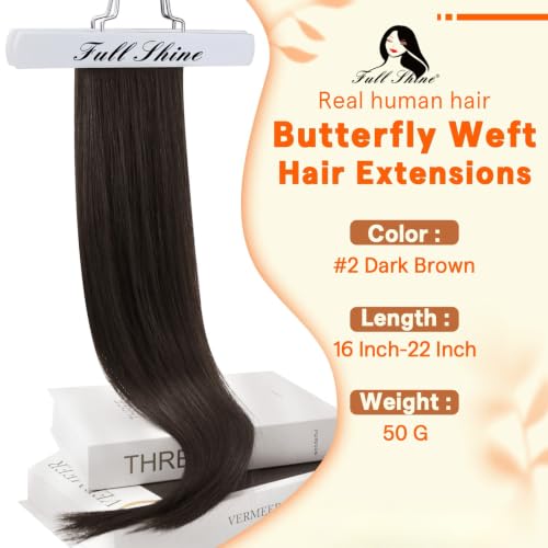 Image of Full Shine Butterfly Weft Hair Extensions Human Hair 20 Inch 50G Dark Brown | Natural Fullness Boost, Invisible PU Hole OVO Weft, Seamless Micro Beads, Human Hair Feel, Daily Volume Blend Solution