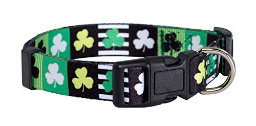 Native Pup St Patricks Dog Collar- Saint Patrick Green Shamrock Pet Collars- St. Patrick’s Lucky Irish- Adjustable for Small, Medium, Large Breeds (Patterned Shamrock, Medium)