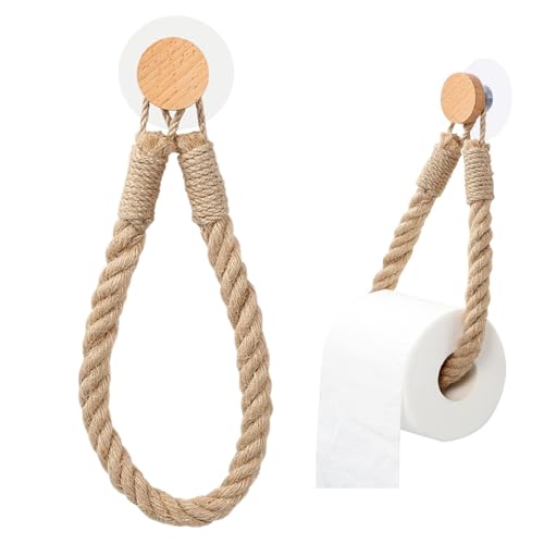 WUSJCOF Portarrollos sin necesidad taladrar, Higiénico Retro Náutico, Toalla Madera, Colgador y Dispensador de Pañuelos de Papel para el Baño, estilo vintage con cuerda industrial
