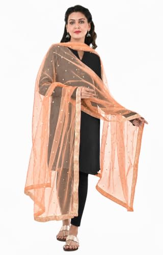 Image of YOUTHQUAKE Women's Net Embroidered Full Size Dupatta With 4 Side Golden Lace