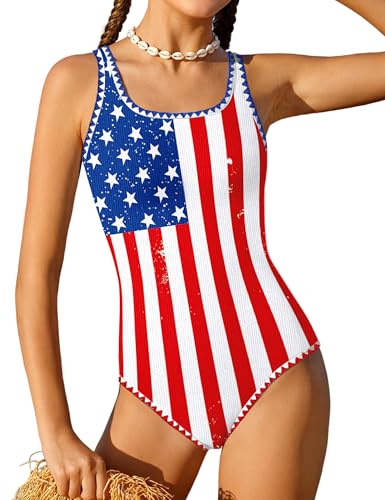 Image of Qaoerde Girls Swimsuit One Piece Swimsuits Solid Color Bathing Suit Colorful Contrast Trim Adjustable Straps Swimwear 9-16Y