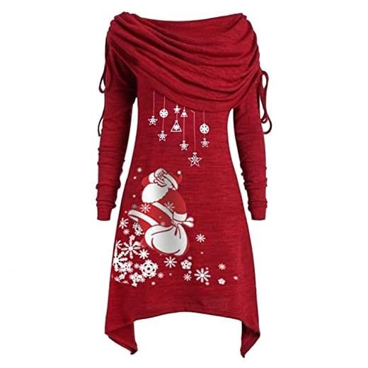 Talla Extra Sudadera Sin Capucha Mujer Largo Blusas Camiseta de Manga Larga Cuello Redondo Suelto Túnica Casual Basic Pull-Over Tops Color Sólido Túnica de Cuello Plegable riou