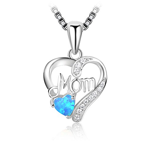 JFUME Damen Schmuck Sterling Silber 925 mit Kristall und Liebe Herz Blau Opal 45cm