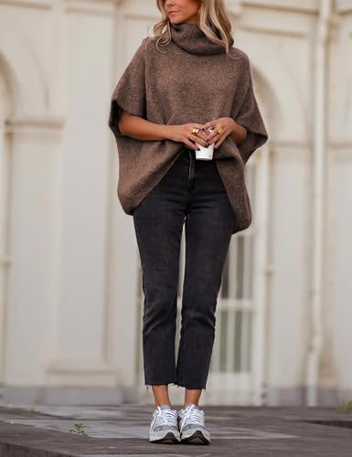 Image of Ynhonra Womens Turtleneck Sweater Oversized Chunky Batwing Sleeve Short Tops
