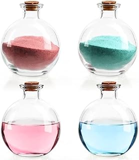 BELLE VOUS Spherical Glass Bottles (4 Pack) - Clear Round 240ml Potion Bottle With Cork Stopper - Storage Container Jars for DIY Art Decoration, Crafts, Bath Salts, Party Favors & Wedding Decorations
