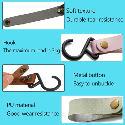 MHYMX Haken für Kleiderstange, 12 Stück S Camping Haken zum Einhängen Bunt Kleiderhaken mit Lederschlaufe 16 x 2 cm Leder Einhängehaken für Stange Garderobe Mantel Küche Bad