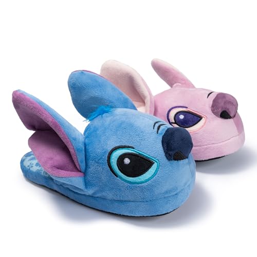 Disney Lilo & Stitch 3D Character Slippers for Adults - Plush House Shoes Cozy Fuzzy Indoor Scuff Slip-Ons, Multicolor, 7/8 Women