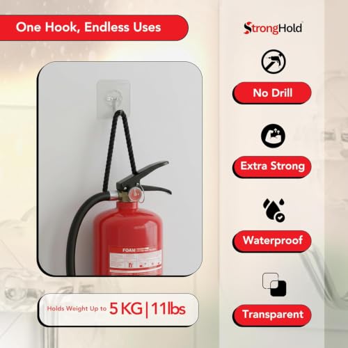 Image of StrongHold Invisible Adhesive Wall Hooks - 30 Pcs Clear Hooks for Hanging Without Drilling, Reusable Waterproof Hooks for Bathroom, Kitchen, Home & Office Organization